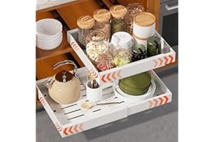 2 Pack Pull Out Cabinet Organizer Sliding Shelf, 16.5" Deep,Adhesive with Nano Film,Expandable(12.6"-20.5") Heavy Duty Stick 