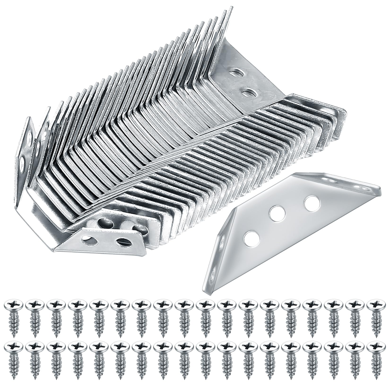 30 Pcs Corner Brackets for Wood, Metal Right Angle Brackets, Universal Stainless Steel Furniture Corner Connectors Fastener, Corner Braces for Wood Furniture Shelf Table Chair Supports, with Screws