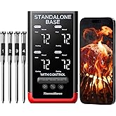 ThermoMaven 4-Probe Wireless Bluetooth Smart Meat Thermometer: Standalone Base, WiFi Unlimited Range, 6 Sensors with NIST Cer