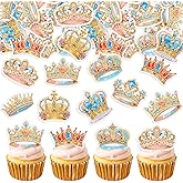 40PCS Edible Prince Princess Crown Cupcake Toppers Edible King Queen Crowns Cupcake Picks for Crown Theme Baby Shower Bridal Shower Wedding Princess Girls Prince Boys Birthday Party Decorations