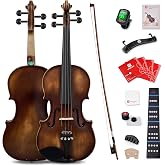 Vangoa Violin 4/4 Full Size Set, Varnish Fiddle Solid Wood for Professional Adults Senior Intermediate Beginners Student Starter Acoustic Violins Kit Outfit with Ebony Fitted, Hard Case, Right Handed