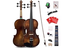 Vangoa Violin 4/4 Full Size Set, Varnish Fiddle Solid Wood for Professional Adults Senior Intermediate Beginners Student Starter Acoustic Violins Kit Outfit with Ebony Fitted, Hard Case, Right Handed