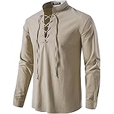 JEMITOP Men's Pure Cotton Retro Lace Up Shirts for Renaissance Pirate Medieval Viking