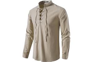JEMITOP Men's Pure Cotton Retro Lace Up Shirts for Renaissance Pirate Viking Medieval