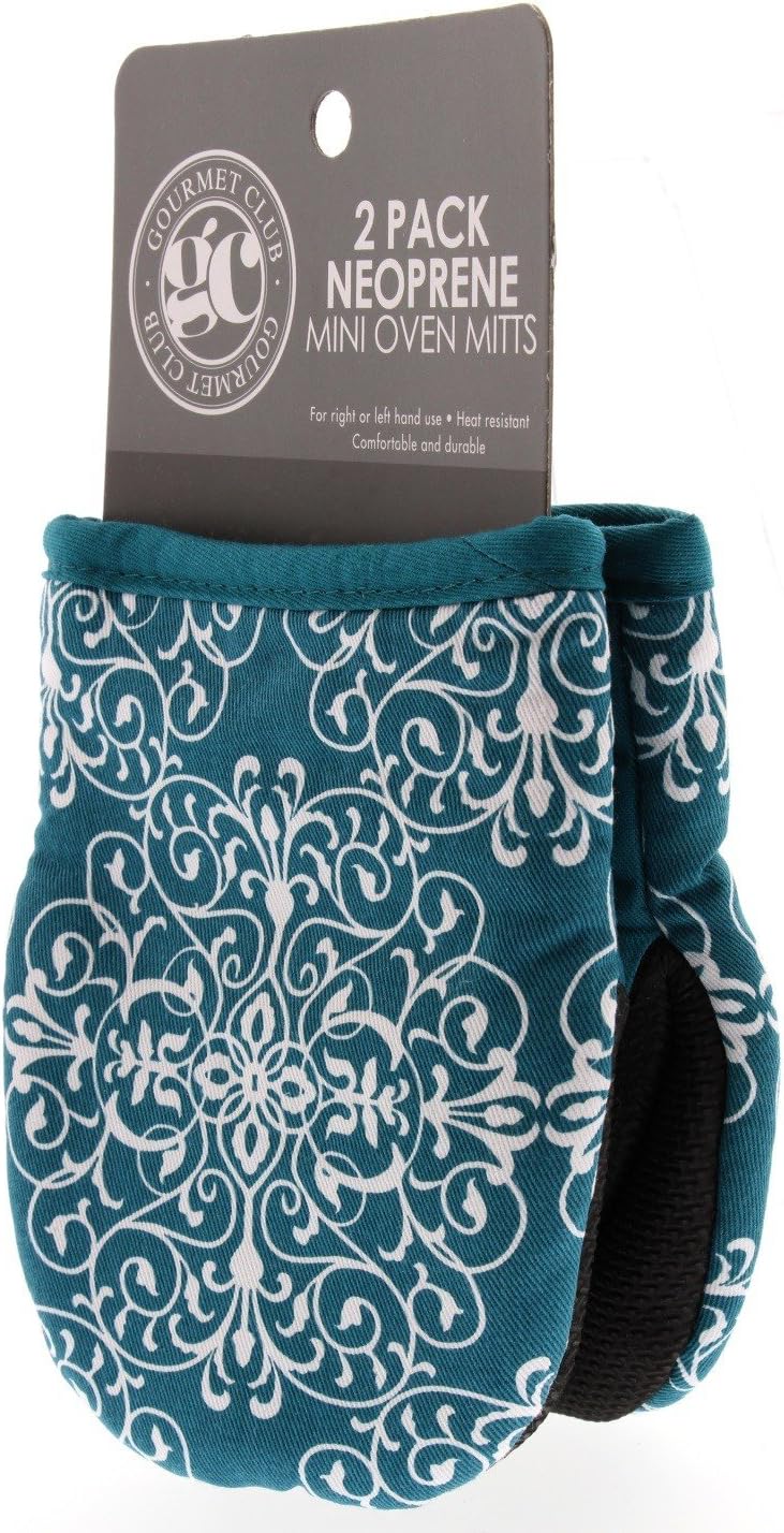 Mini Oven Mitt Set, Pack of 2 – Oven Mitts to Protect Hands and Surfaces - Kitchen Essentials Ideal for Cooking, Baking - Heat Resistant to 500F - Cotton w/Neoprene Silicone for Easy Grip