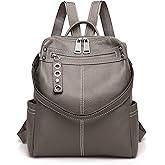 Wesccimo Genuine Leather Backpack Purse For Women Grey Real Soft Leather Travel Fashion Designer Convertible Ladies Shoulder Bag