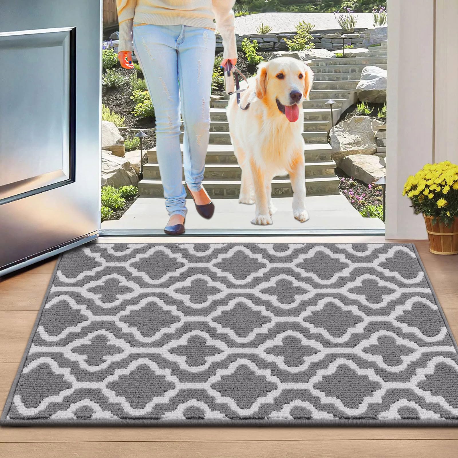 SHACOS Dirt Trapper Door Mat 80 x 120 cm, Non-slip Barrier Mats for Indoor and Outdoor, Front Door Mat Inside Doormats Absorbent Machine Washable Entrance Rug for Kitchen, Entryway, Garden, Grey — image 1