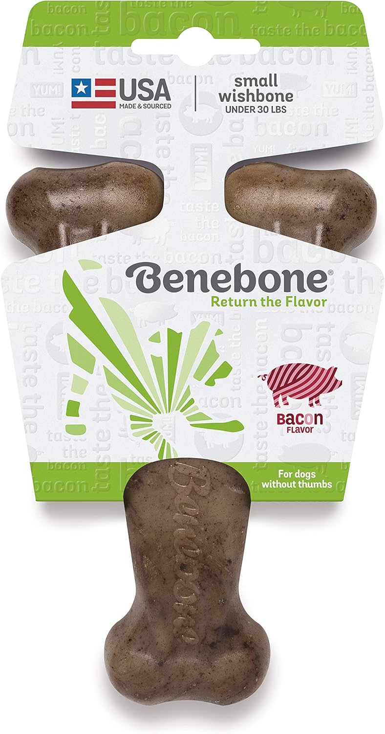 Benebone Indestructible Wishbone Dog Chew Toy for Aggressive Chewers Long Lasting Tough Boredom Breaker for Dogs Real Bacon Flavour