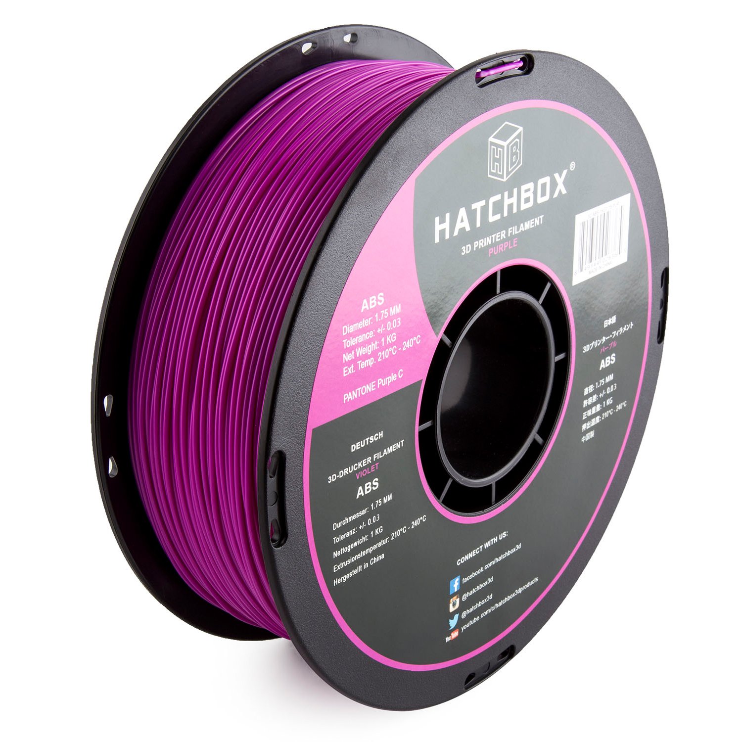 HATCHBOX ABS 3D Printer Filament, Dimensional Accuracy +/- 0.03 mm, 1 kg Spool, 1.75 mm, Purple