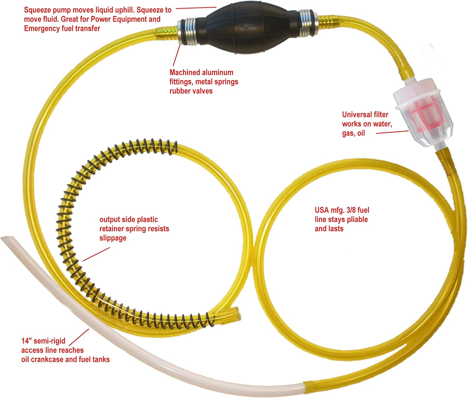 GasTapper G.T Power Equipment Fluid Extractor Pump for Gas, Oil, Water, Anti-Freeze Great on Lawnmowers, Power Equipment, Motorcycles - USA Assembly & Hose - Click at top of This Page for Full Store: Automotive