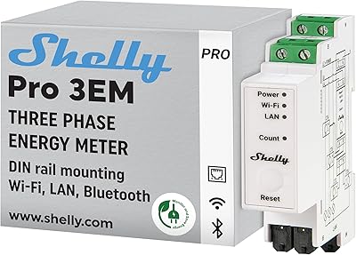 Shelly Pro 3EM (120A) - WLAN & LAN Dreiphasiger Smart Energiezähler, 3x 120A Stromwandler Inklusive, 1% Genauigkeit, Solar, 60-Tage Datenspeicher, Verbrauchsmessung, Hutschiene, Heimautomatisierung