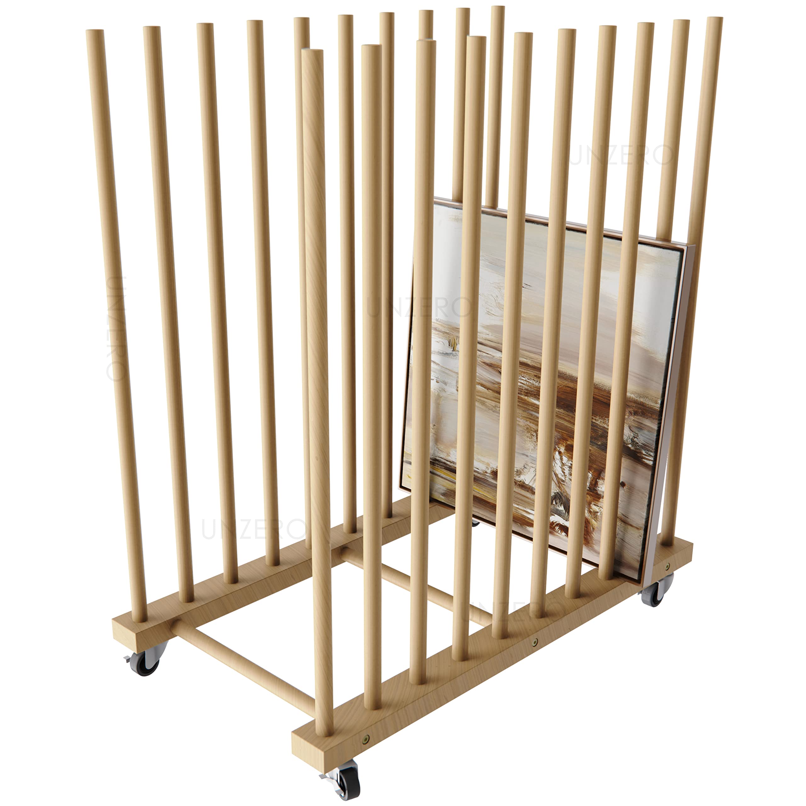 Standing Rack For Backing Mua Art Storage Rack with Caster Wheels, Wood Storage Stand for Canvas ...