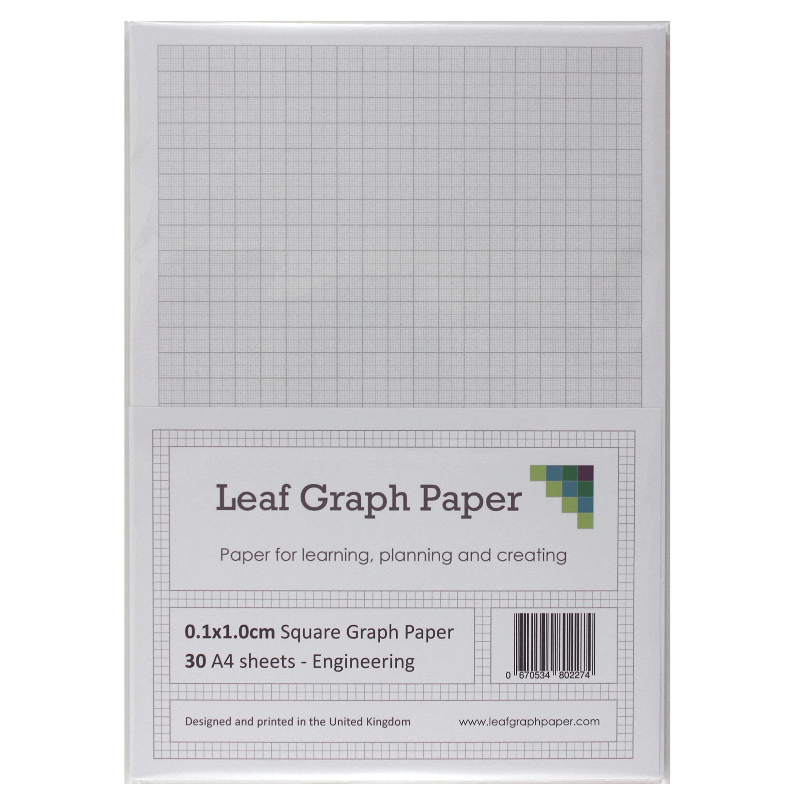 Leaf Graph A4 Engineering Graph Paper, 1mm (0.1cm) Squared Grid, 30 Leaf Pack for Technical Drawing, Mathematical Calculations, and Precision Sketching