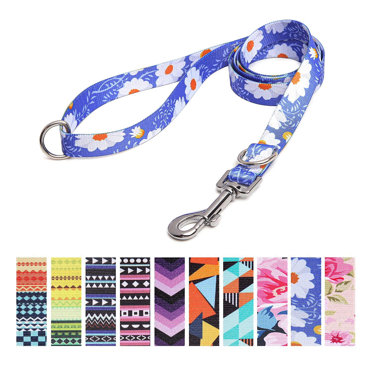 Suredoo Soft Nylon Dog Lead Leash with Colorful Patterns, Comfortable Strong Dog Training Walking Lead Leashes with 2 D-ring for Small Medium Large Dogs, 1.2m × 2.0cm (Daisy) — image 1