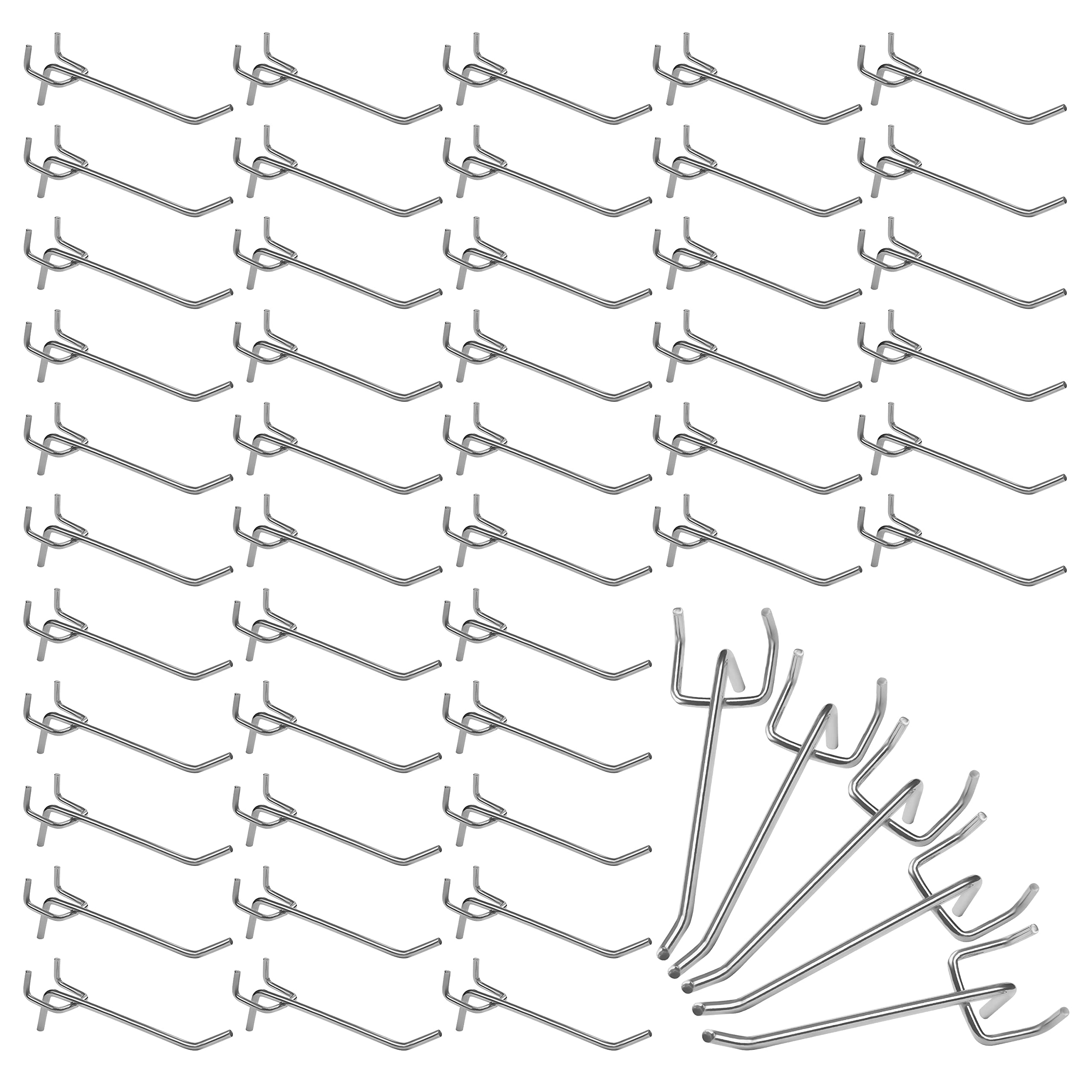 BELLE VOUS 50 Pack Single Steel Pegboard Hooks - 10.5cm / 4.13 Inches - Heavy Duty Metal Wall Display Peg - Board Hook for Organising Garage Workbench Tools & Retail Store Shelving