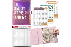 ADZT'S 100 Envelopes Challenge Binder Kit A5 Size Money Saving Budget Binder with Numbers 100 Day Cash Envelopes Savings Challenges Book Planning to Save $5050