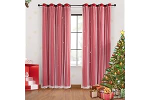 XiDi Red Black Out Curtains for Bedroom Windows Girls Bedroom Decor, Unicorn Curtains for Kids Room 2 Panel 34/72/2