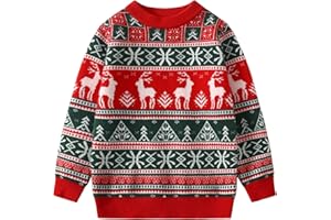 Fdqin Kids Boys Girls Christmas Sweaters Holiday Unisex Sweater Crewneck Xmas Party Knit Reindeer Snowflakes Pullover