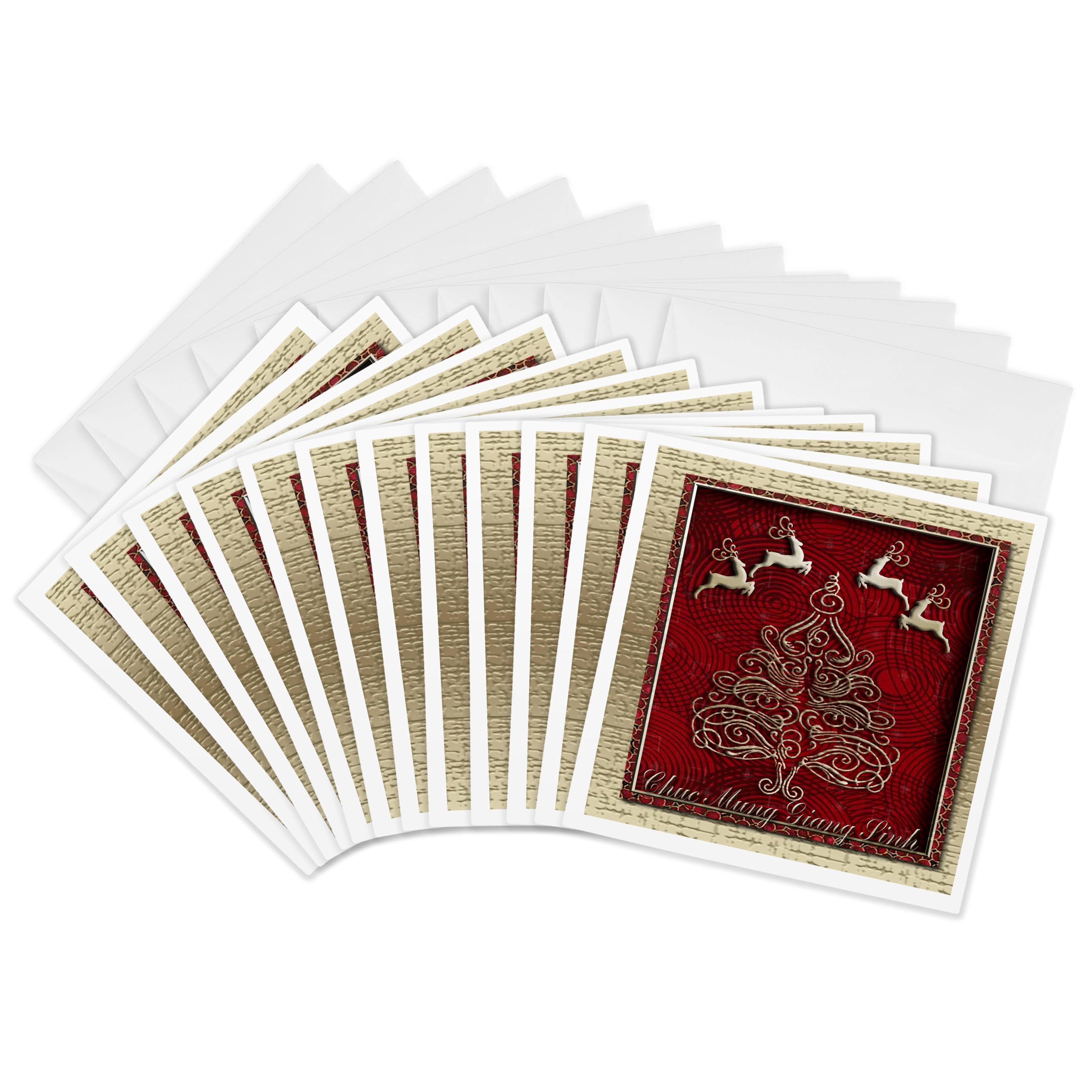 3dRose gc_37024_2 6 x 6-Inch "Chuc Mung Giang Sinh, Merry Christmas in Vietnamese, Reindeer " Greeting Card (Pack of 12)