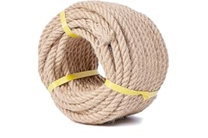 XINSHUNCAN Jute Rope 1/2 Inch 50 Feet, Heavy Duty Natural Hemp Rope, Twisted Hemp for Crafts, Gardening, Bundling, Climbing, Hammock, Nautical, Tug of War, Railings, Home Decorating