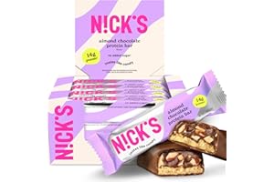 N!CK'S Nick's Protein Bars Chocolate | High Protein | Lowcalories | Low Carb Keto Friendly Snacks No Added Sugar (Multipack 12 bars x 50g) (12 Count (Pack of 1), Almond Chocolate)