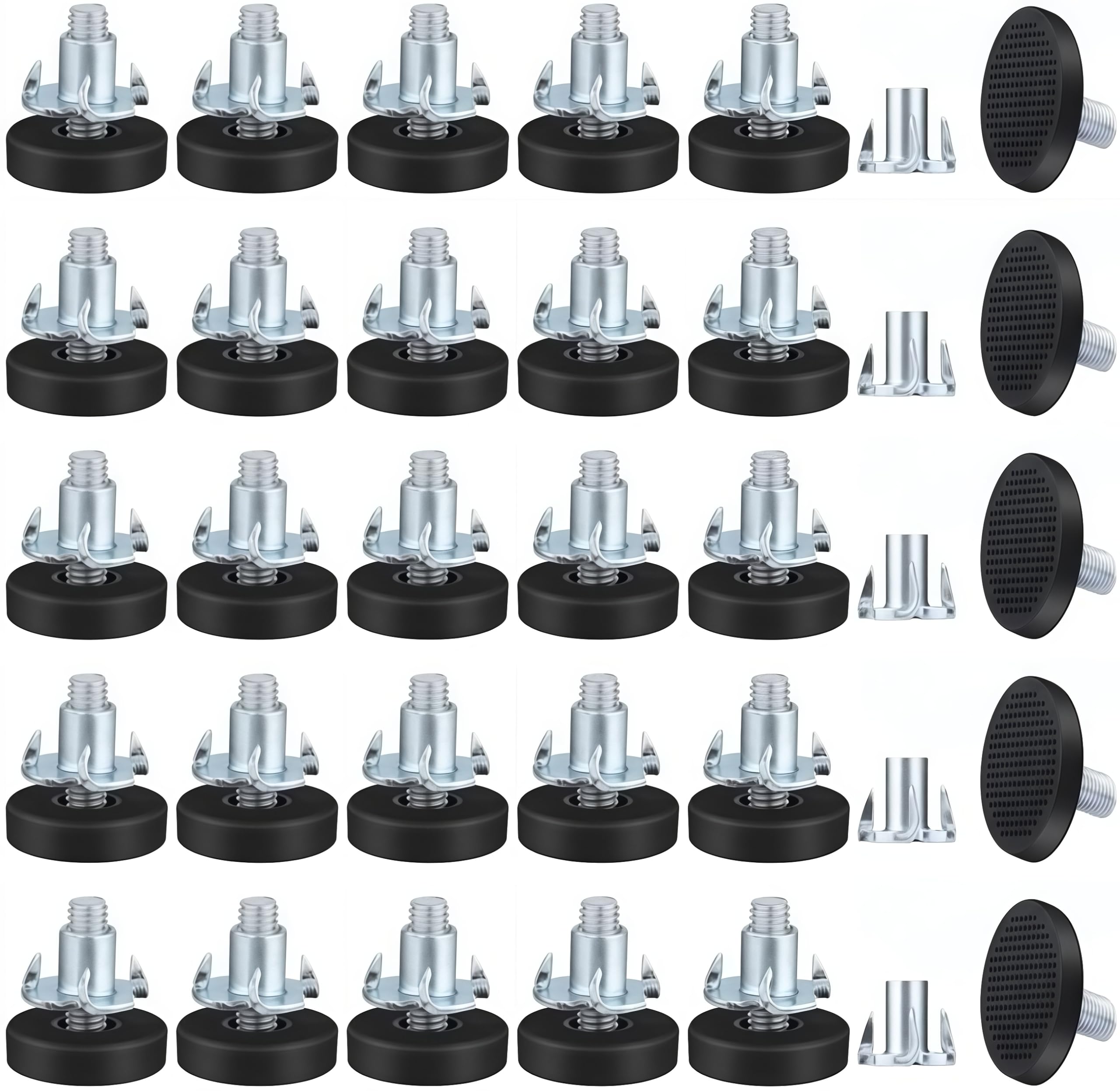 30 PCS Heavy Duty Adjustable Leveling Feet with T-Nuts - M6 Thread Screw In Furniture Levelers for Table & Chair, Durable Floor Protector Feet and Leveling Glides Loopunk