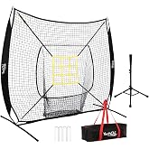 YeahChi 7x7 Ft Baseball and Softball Training Net with Batting Tee, Strike Zone Target, Portable Hitting and Pitching Practice Set