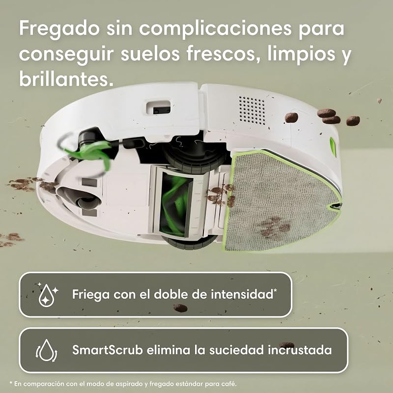 Roomba 115 Combo con Base AutoEmpty, Robot 2en1, Potencia de succión 15000 Pascales, Cepillo Lateral Flexible, Mopa de fregado extendida, 90 días autonomía, Navegación Clearview LiDAR, Blanco