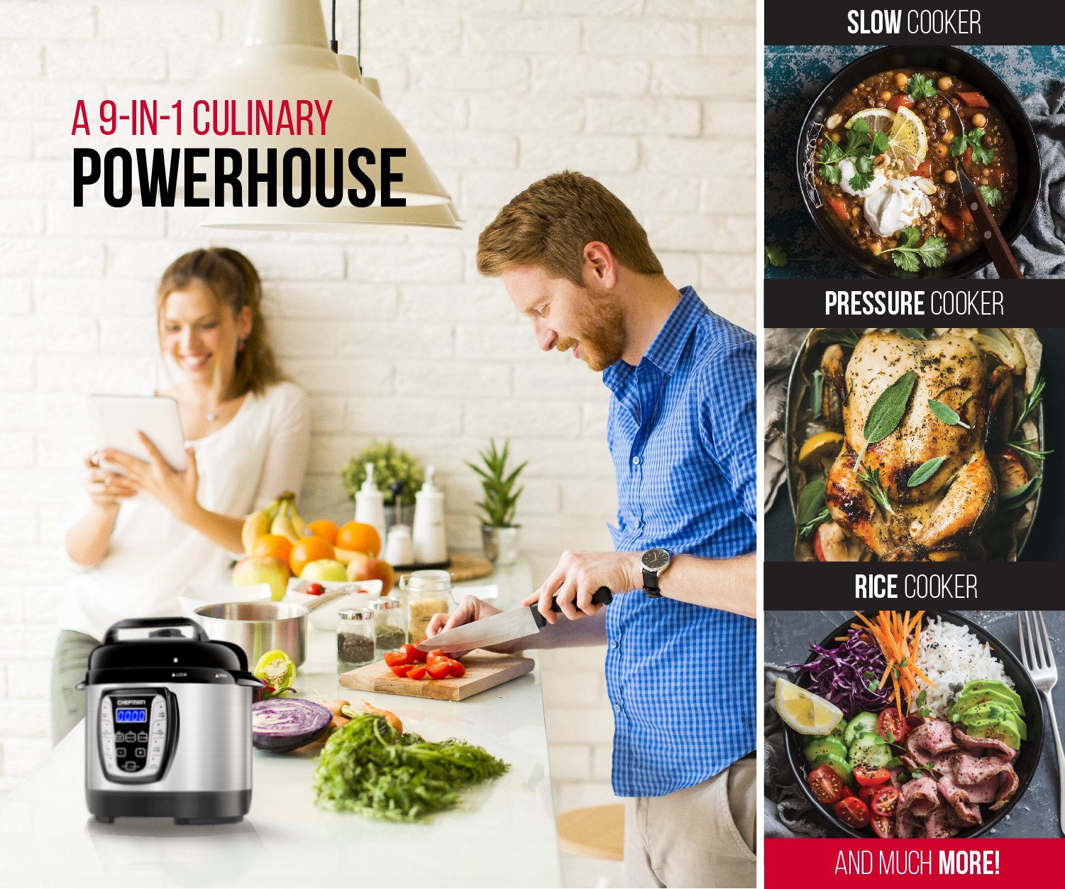 Chefman Electric Pressure Cooker Programmable Multicooker, Prepare