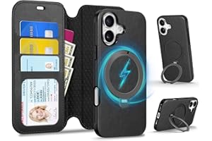 TUCCH Detachable Wallet Case for iPhone 17 (6.3"), Adjustable 360° Rotation Ring Stand, Wireless Charging, RFID Blocking 3 Ca
