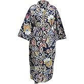 CRAFT KALA Women Kimono Robe Long Robes with Colorful Flowers Printed Blue Kimono Nightgown Colorful Flowers Blue One Size