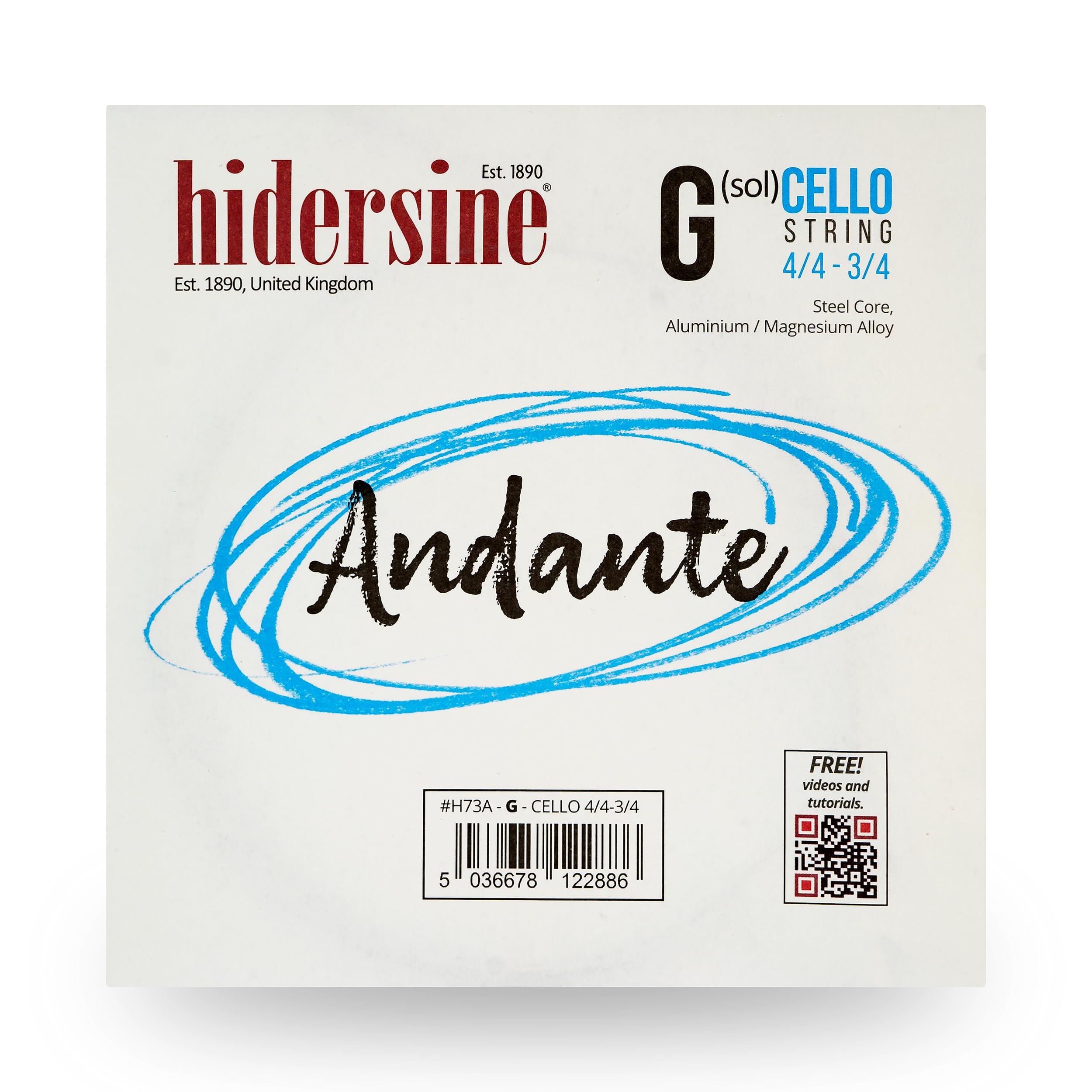 Hidersine Andante CELLO G String For 4/4-3/4 Size. Steel Core, Alloy String for Longevity & Ease of Playing Feel. Excellent Tone & Great Value. For Cello Students with Full Sized or 3 Quarter Cellos