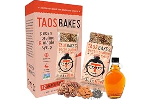 T TAOS BAKES Taos Bakes - Pecan Praline + Maple Syrup - Breakfast Bars - 8g of Protein, 6g Fiber, Soy Free, & Gluten Free - Nutritious & Delicious High Protein and Fiber Snack Bars - 12 Pack, 1.8oz ea