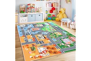 Bolacrom Car Rug for Kids Toy Cars 3' x 4' Kid's Rug for Playroom Track Road Carpet Playmat with Non-Silp Backing, Washable Play Rugs Seasons Theme Traffic Mat for Kids Room Bedroom Game Safe Area