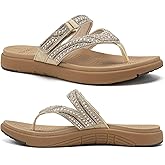 COFACE Womens Rhinestone Orthopedic Flip Flops Arch Support Thong Sandals | Lightweight Yoga Mat Thick Cushioned Recovery Walking Adjustable Summer Beach Slippers with Comfortable Plantar Fasciitis