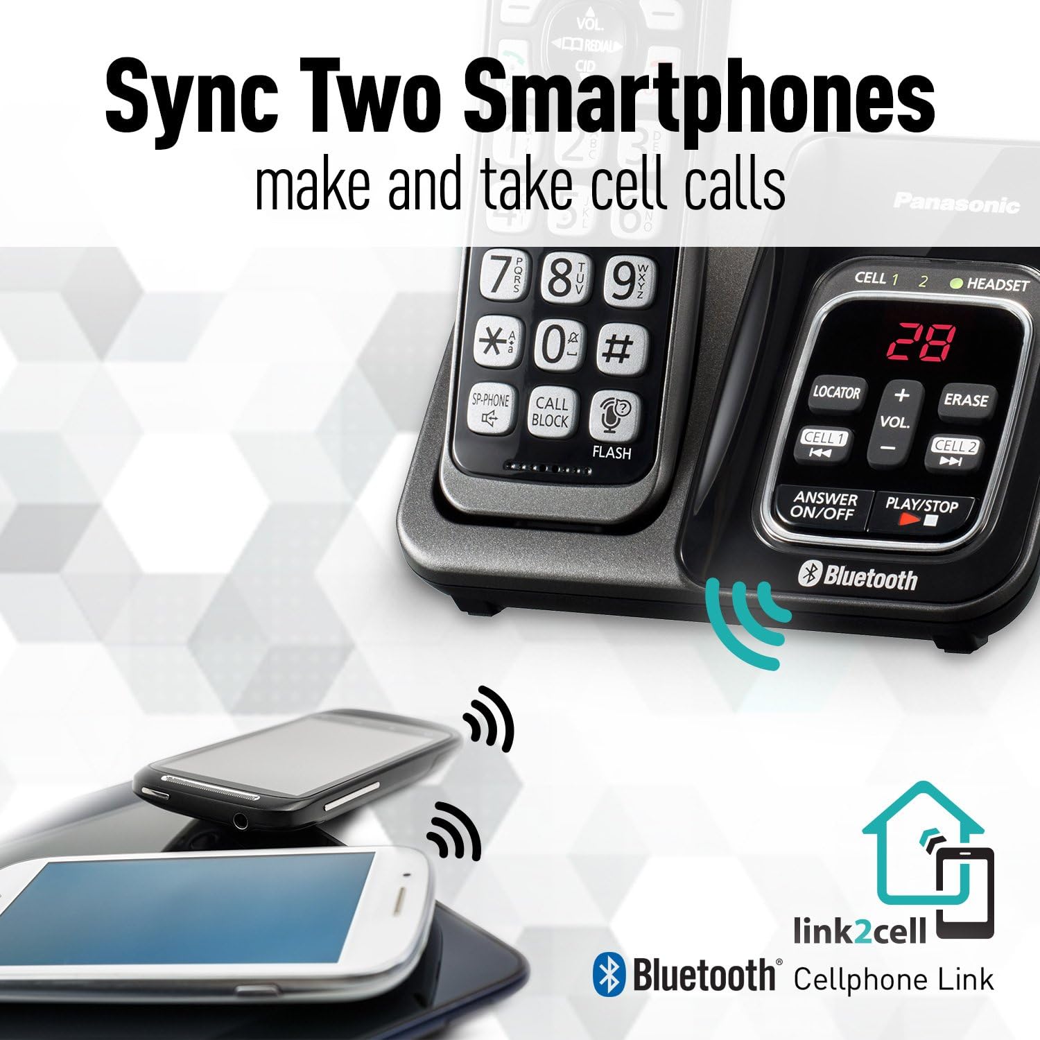 PANASONIC Expandable Cordless Phone System with Link2Cell Bluetooth, Voice Assistant, Answering Machine and Call Blocking - 4 Cordless Handsets - KX-TGD564M (Metallic Black) : Electronics