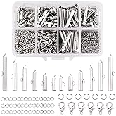 Beadthoven All 6 Size Slide On End Clasps with Extender Chains Jump Rings Lobster Clasps Cord Tube Crimp Ends Findings for Multi-Strand Necklace Bracelet Jewelry Making 10mm/13mm/16mm/20mm/25mm/30mm