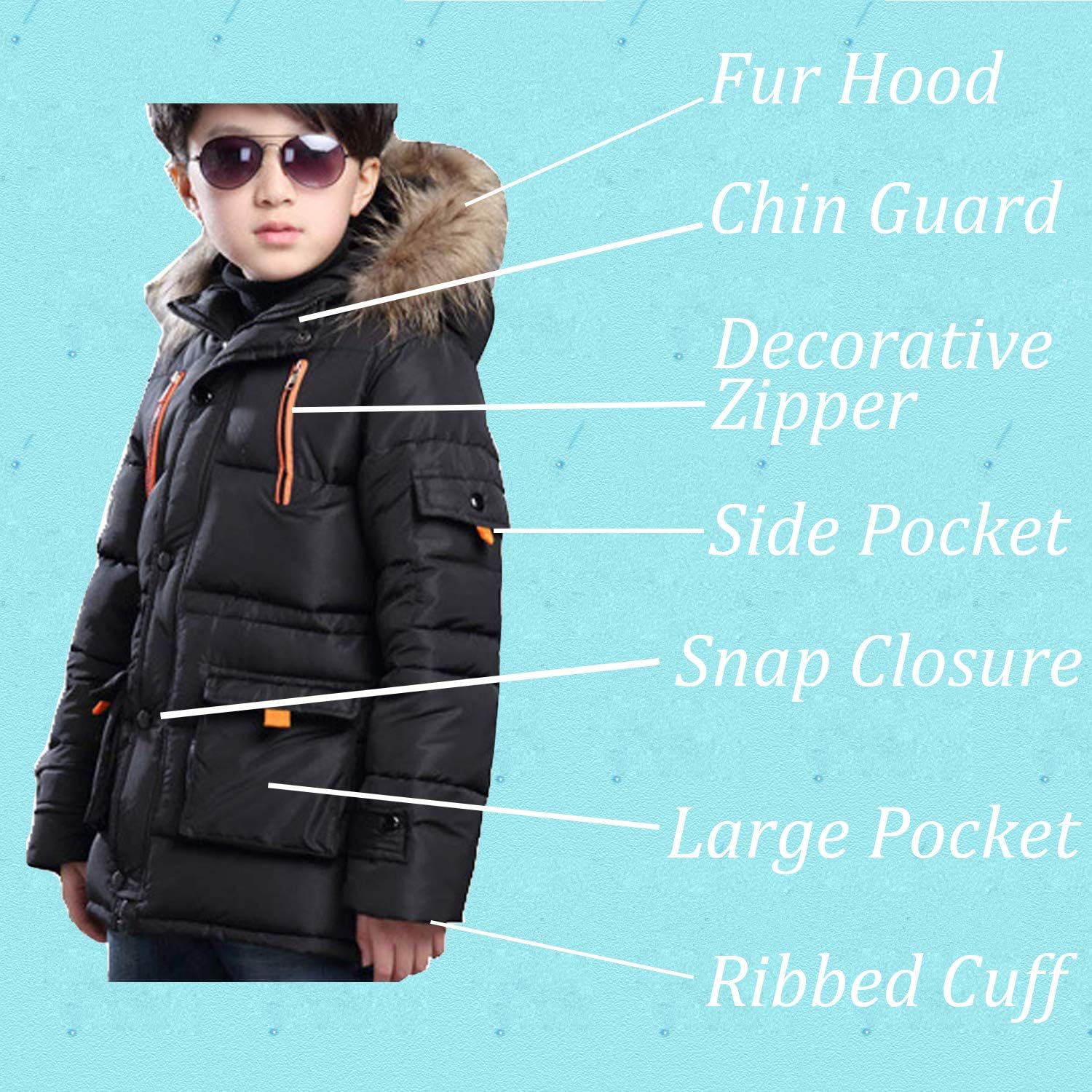 FARVALUE Boy Winter Coat Warm Quilted Puffer Water Resistant Parka Jacket with Detachable Fur Hood for Big Boys: Clothing