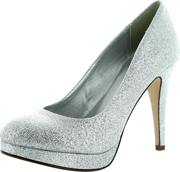 silver glitter closed toe heels