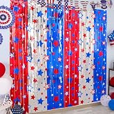 LOLStar 4th of July Decorations, 3 Pack Red White Blue Backdrop Decorations | 3.3x6.6ft Star Pattern Tinsel Foil Fringe Curtains, Photo Booth Props Backdrop for Labor Day, Patriotic, USA Party Decor