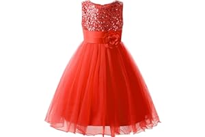 Uhnice Sequin Sleeveless Tulle Mesh Flower Girl Party Dress