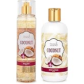 Home Spa Gift 10oz Deep Moisturizing Fragrance Body Lotion & 8 oz. Fine Fragrance Body Mist Set Luxury Self-Care Combo for Women and Girls (Coconut) – Mother's Day Gift for Mom
