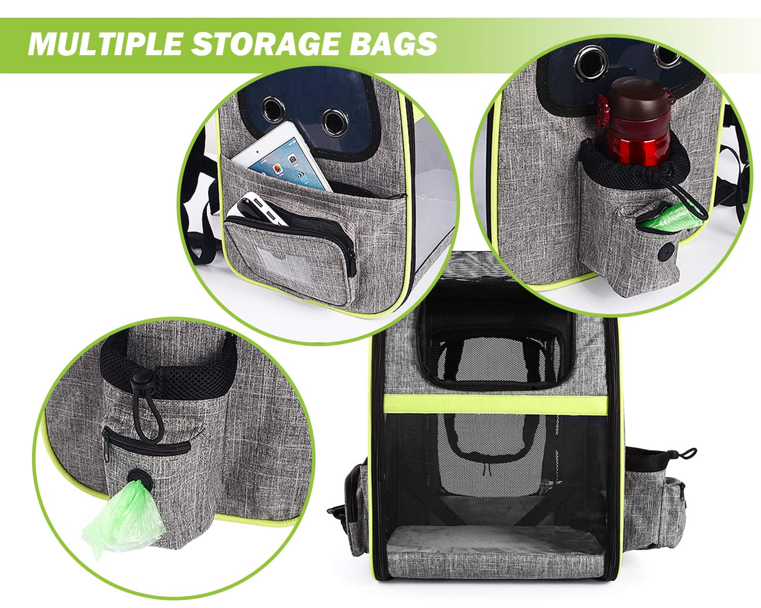 Pecute Pet Carrier Backpack with Mesh Portable Collapsible Pet Backpack Pet Expandable Bag for Puppy Dogs and Cats, Easy-Fit for Traveling Hiking Camping, Gary (Maximum Load 20KG)