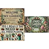 Garden Signs Vintage Metal Sign, Retro Garden Signs for Outside Home Gardening Greenhouse Yard Outdoor Decor 8x12 Inch