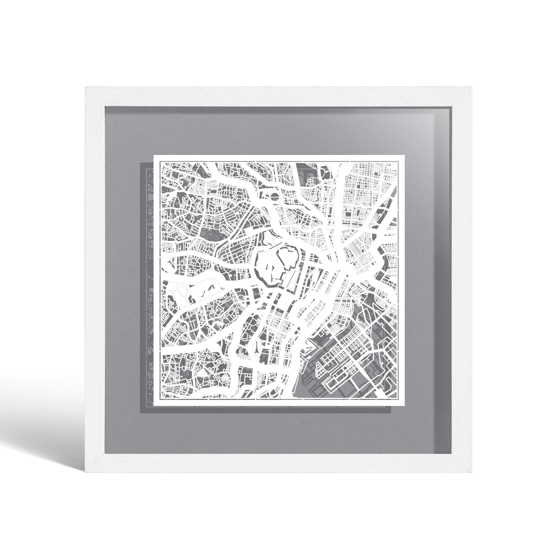 O3 DESIGN STUDIO Tokyo Marco de Papel para mapas, White map, White frame, 9x9 inches, Gift Boxed, 4 background color, self-changing, Paper Art