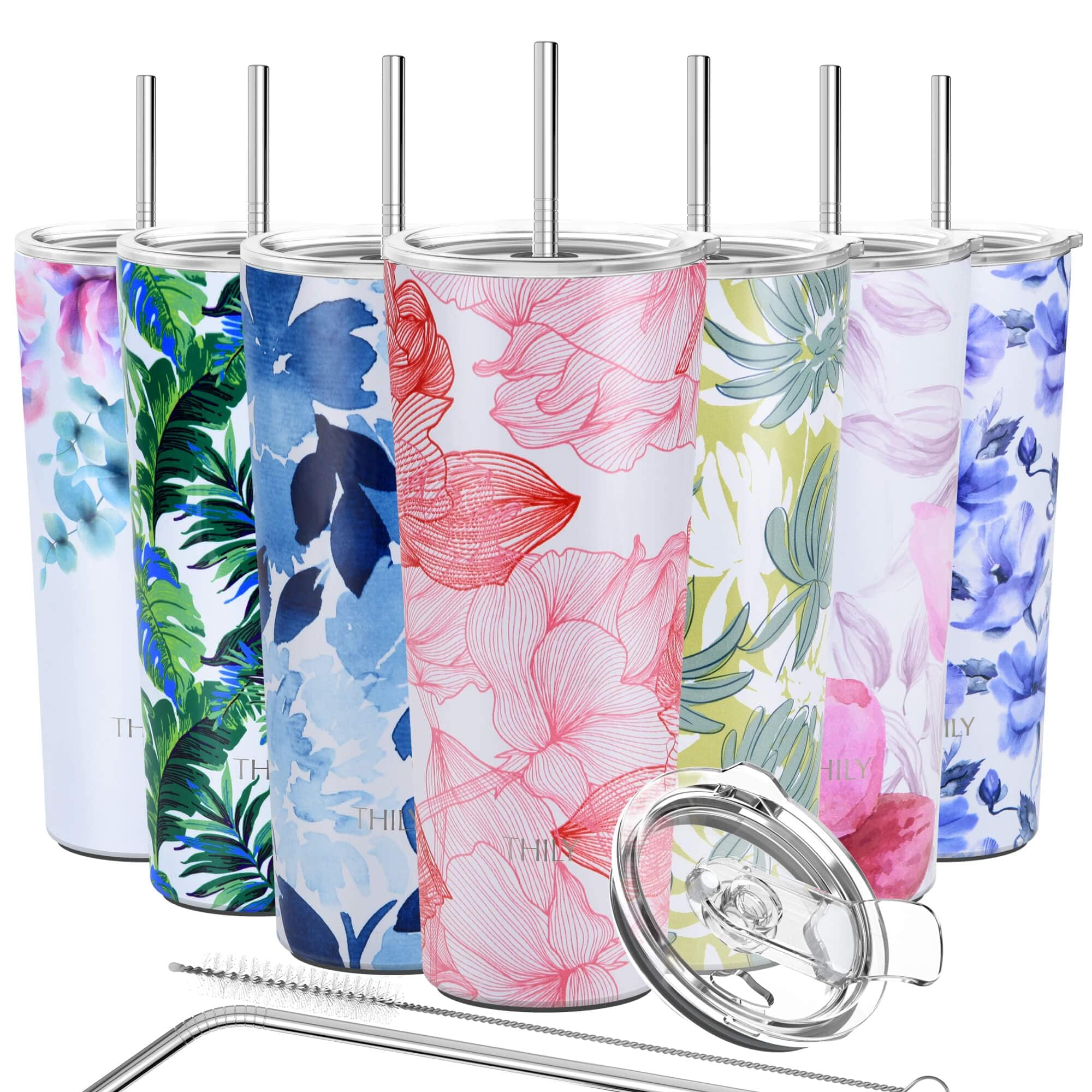 THILY Tumbler Stainless Steel Coffee Cup 780 ml Triple-Insulated Travel Mug with Splash-Proof Lid, Reusable, BPA Free, for Iced Water and Hot Beverage Smoothies Cup, Red Lotus — image 1