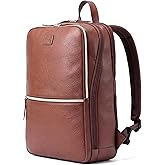 LEATHER VILLAGE Leather Laptop Backpack for Men | Cognac Brown | Slim Professional Business Bag Fits 15.6”-Laptop | Water-Repellent Work & Travel Daypack with Trolley Strap