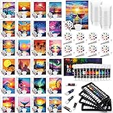 Cholemy 148 Pcs 24 Set Pre Drawn Canvas Paint Kit Adults, Sunset | 8 x 10Inch Pre Drawn Canvases with Acrylics Paint Brushes Palettes Cups, Paint and Sip Kit for Date Night DIY Supplies Party