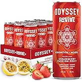 Odyssey Revive Sparkling Drink – Caffeine Free Electrolyte Water with Lion’s Mane Cordyceps L-Theanine and Vitamin C – Instant Hydration for Wellness – Strawberry Passion Fruit Flavor – 12 Pack