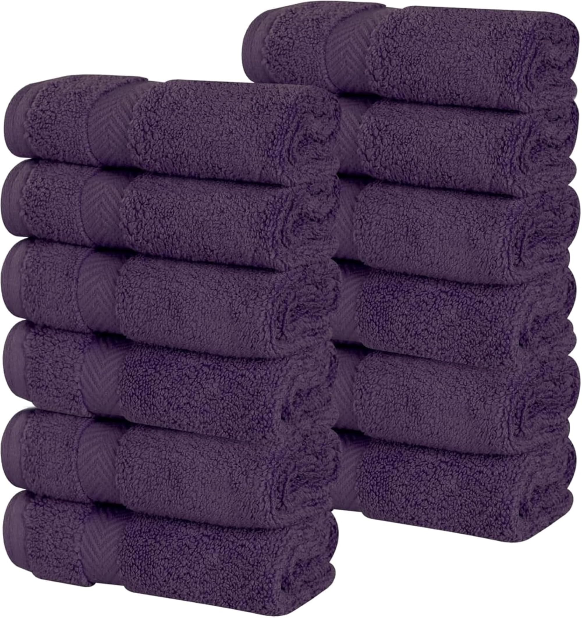 Superior Cotton Face Towel/Washcloth Set, Small Facial Towels, Spa, Hotel, Guest, Home, Bathroom Basics, Plush Soft Absorbent, Luxury Quick Drying, Zero Twist Collection, Set of 12, Grape Seed Image